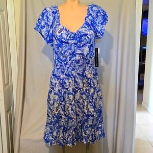 Sweetheart style blue paisley print dress, NEW